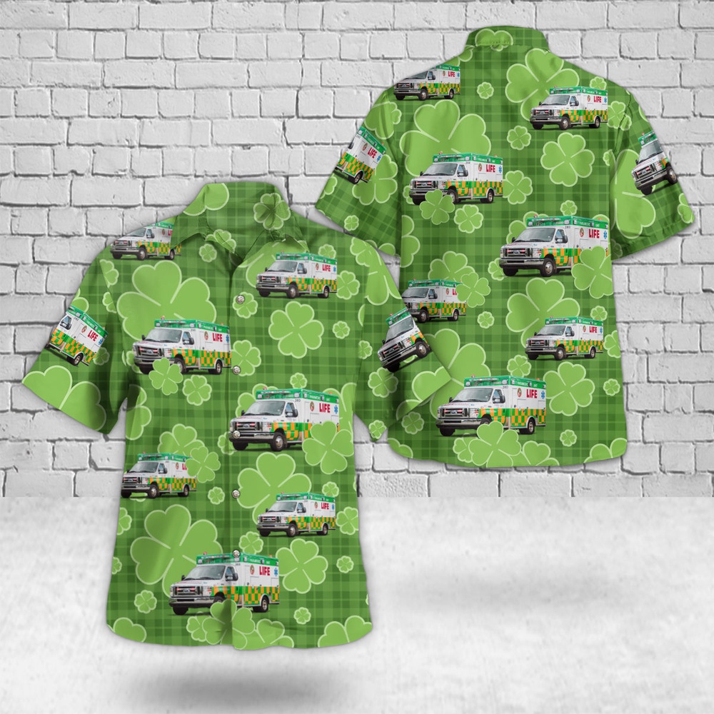 St Patricks Day Hawaiian Shirt, Grand Rapids, Michigan, Life EMS St Patrick’s Day Hawaiian Shirt