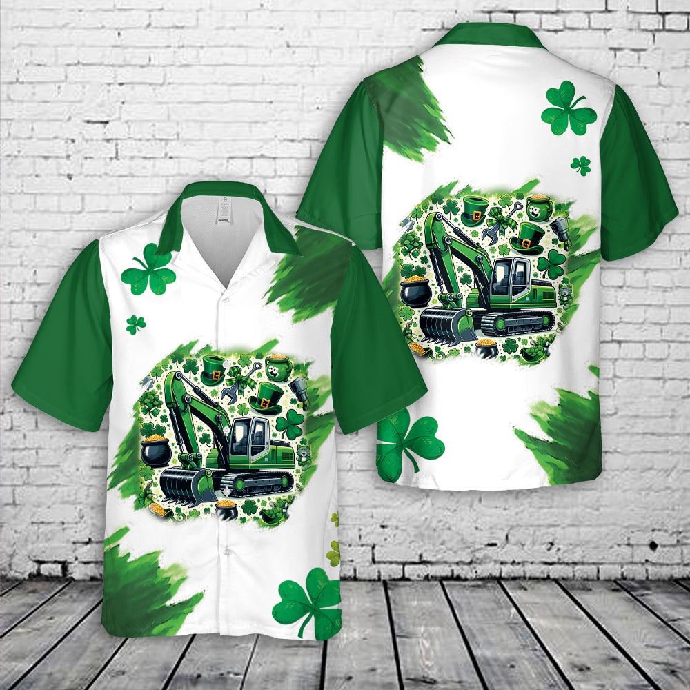 St Patricks Day Hawaiian Shirt, Green Excavator St. Patrick’s Day Hawaiian Shirt St Patricks Day Hawaiian Shirt, Green Excavator St. Patrick’s Day Hawaiian Shirt