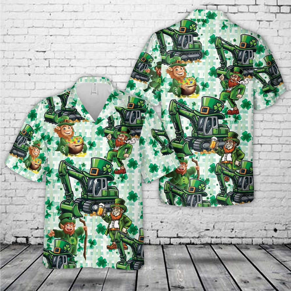 St Patricks Day Hawaiian Shirt, Green Leprechaun Excavator, St Patrick’s Day Hawaiian Shirt St Patricks Day Hawaiian Shirt, Green Leprechaun Excavator, St Patrick’s Day Hawaiian Shirt