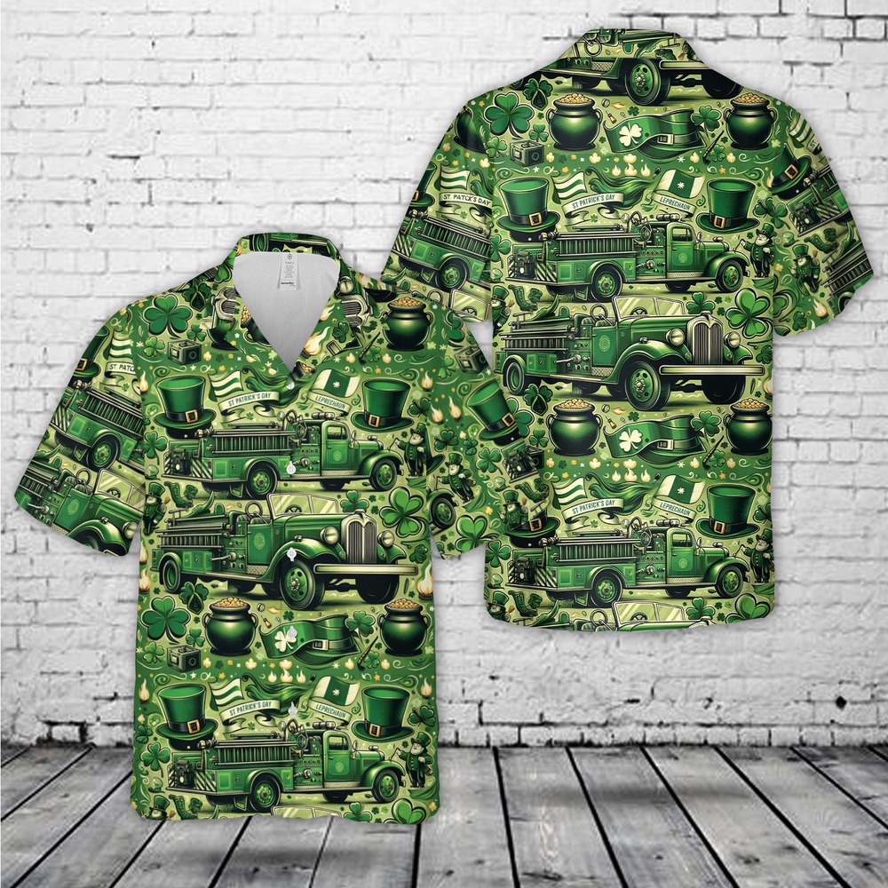 St Patricks Day Hawaiian Shirt, Green Old Fire Trucks St Patrick’s Day Hawaiian Shirt St Patricks Day Hawaiian Shirt, Green Old Fire Trucks St Patrick’s Day Hawaiian Shirt