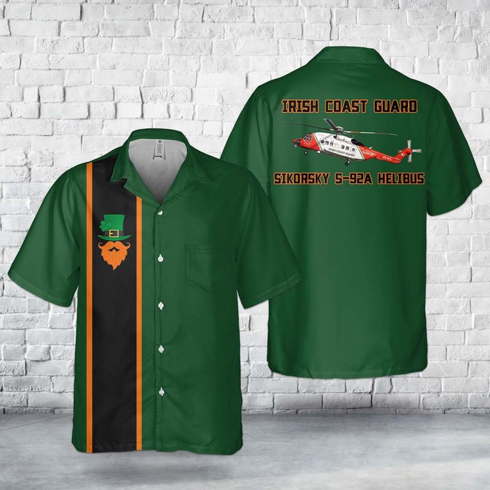 St Patricks Day Hawaiian Shirt, Irish Coast Guard Sikorsky S-92A Helibus, St Patrick’s Day Pocket Hawaiian Shirt St Patricks Day Hawaiian Shirt, Irish Coast Guard Sikorsky S-92A Helibus, St Patrick’s Day Pocket Hawaiian Shirt