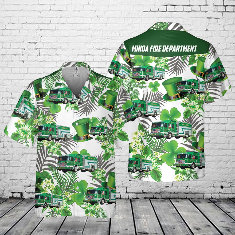 St Patricks Day Hawaiian Shirt, Minoa Fire Department, Minoa, New York Patrick’s Day Pocket Hawaiian Shirt