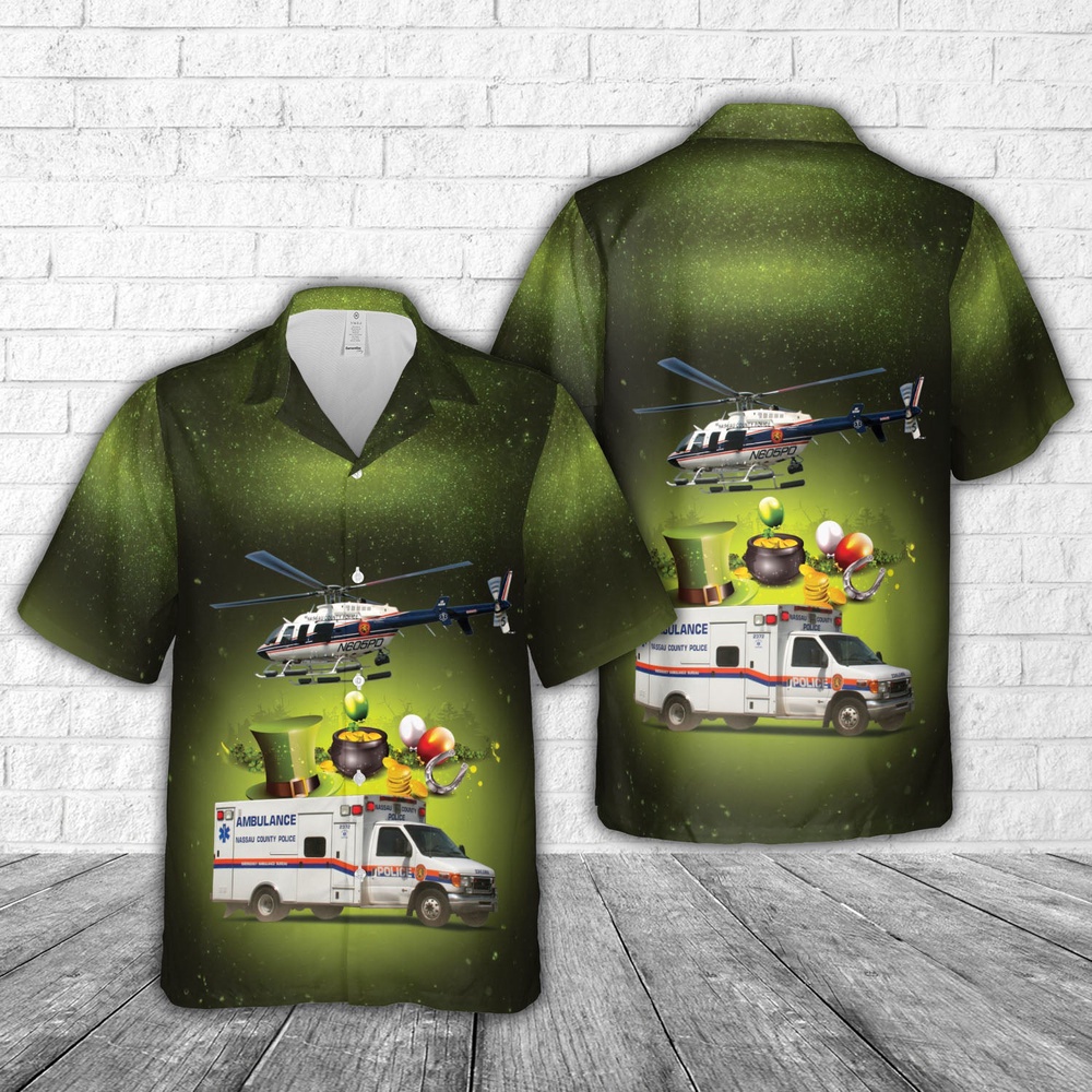 St Patricks Day Hawaiian Shirt, Nassau County Police, New York St Patrick’s Day Hawaiian Shirt