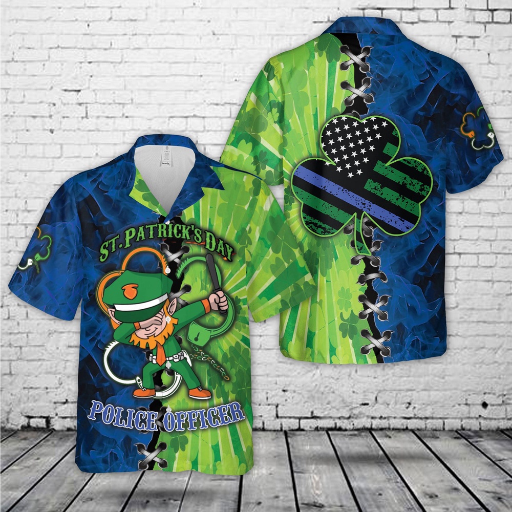 St Patricks Day Hawaiian Shirt, Police St Patrick’s Day Leprechaun Hawaiian Shirt