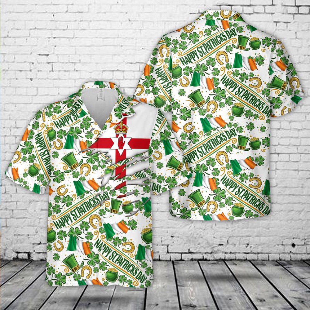 St Patricks Day Hawaiian Shirt, Saint Patrick’s Day Northern Ireland Hawaiian Shirt