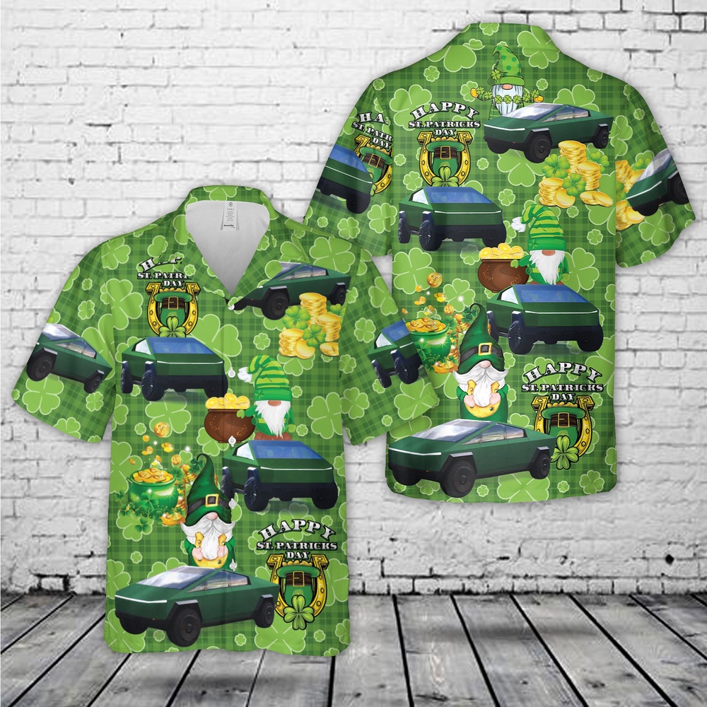 St Patricks Day Hawaiian Shirt, Tesla Cybertruck Green, St Patrick’s Day Hawaiian Shirt