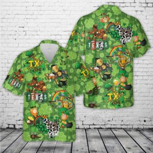 St Patricks Day Hawaiian Shirt, Texas map…