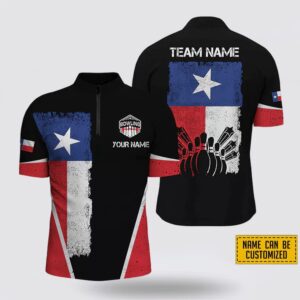 Texas Jersey, Texas Flag Vintage Black Bowling Custom Name Zipper Polo Shirt