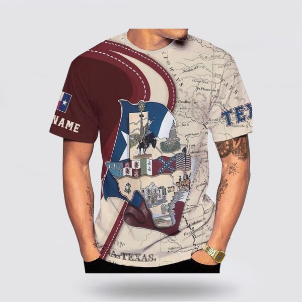 Texas T Shirt, Custom Name Texas Flag And Map All Over Print T-Shirt, Texas Longhorns T Shirt