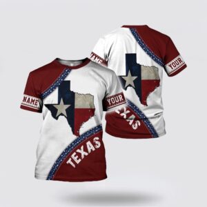 Texas T Shirt, Custom Name Texas Flag Pattern All Over Print T-Shirt, Texas Longhorns T Shirt