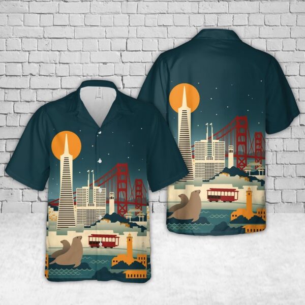 Us Army Hawaiian Shirt, San Francisco, California, Skyline at Night Hawaiian Shirt