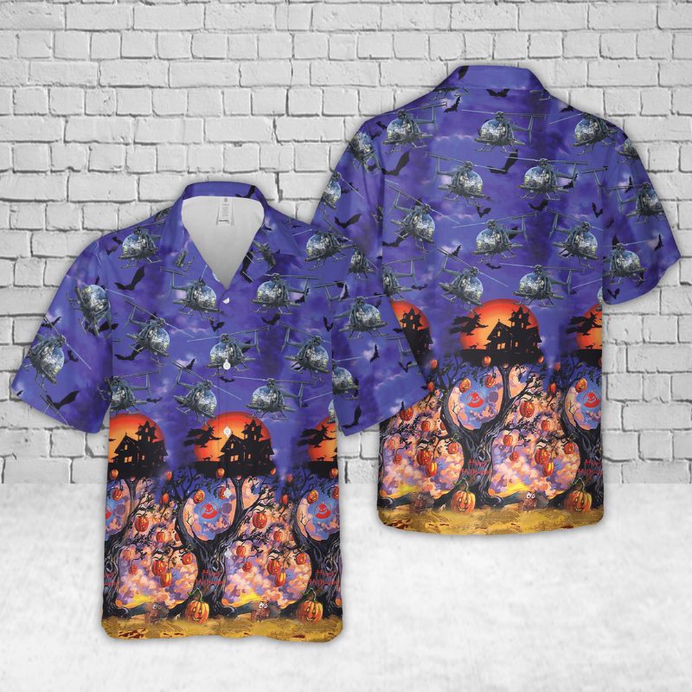 Us Army Hawaiian Shirt, US Army Bell OH-58 Kiowa Halloween Hawaiian Shirt