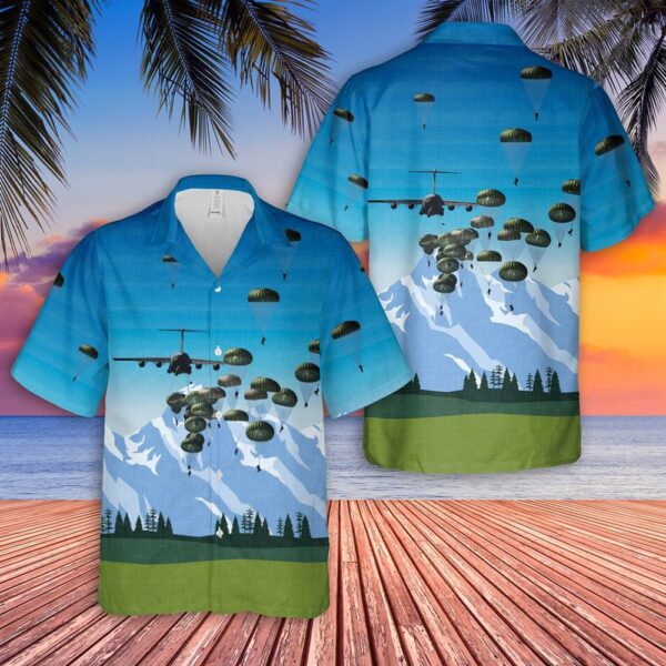 Us Army Hawaiian Shirt, US Army paratroopers with the 82nd Airborne Division parachute from a C-130 Hercules aircraft Hawaiian Shirt