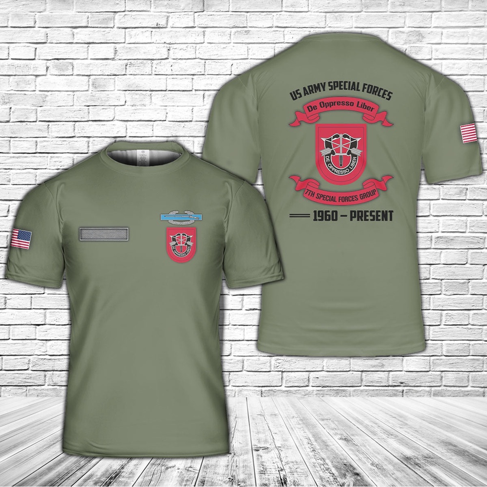 Us Army T Shirt, Personalized US Army 7th Special Forces Group (7th SFG) CIB T-Shirt 3D