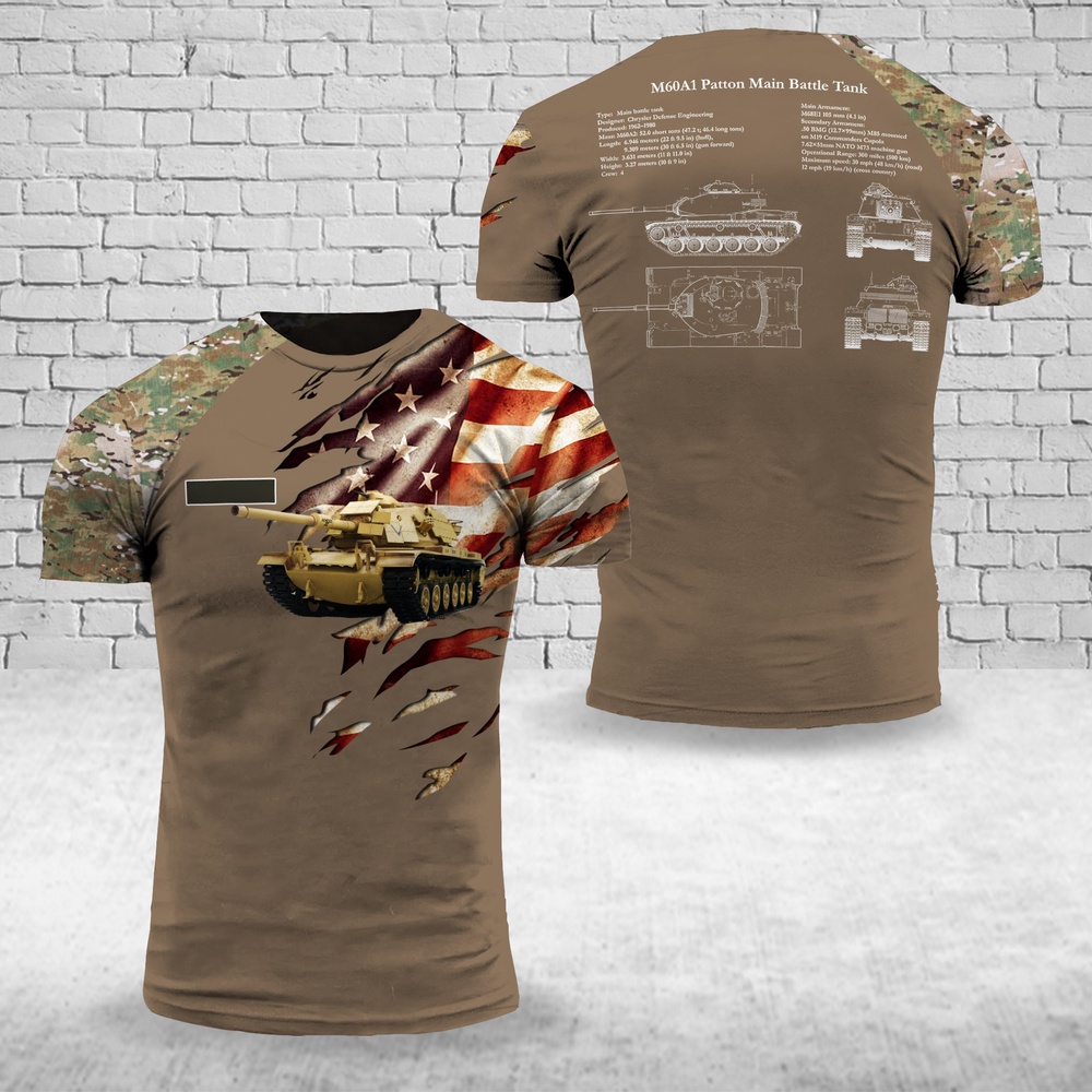 Us Army T Shirt, Personalized US Army M60A1 Patton Main Battle Tank T-Shirt 3D