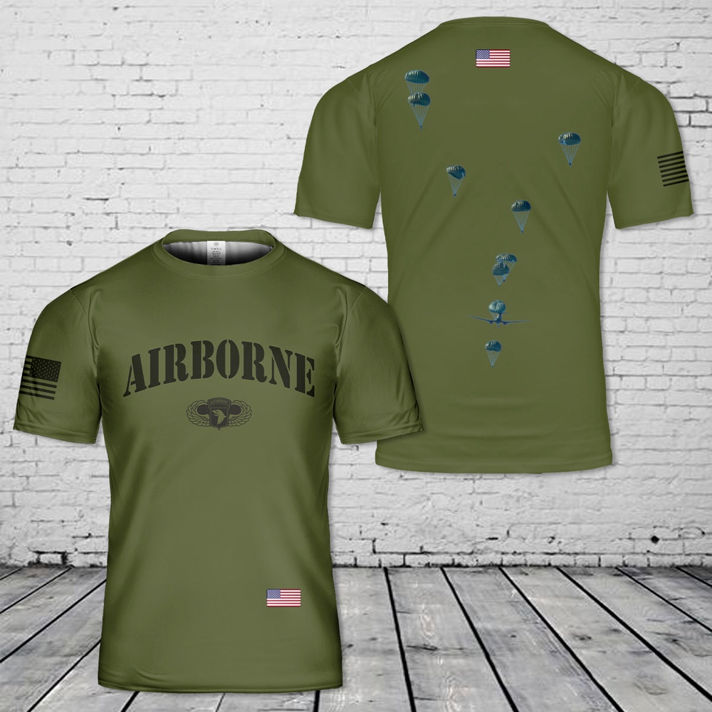 Us Army T Shirt, US Army Paratroopers With The 101st Airborne Division Parachute T-Shirt 3D