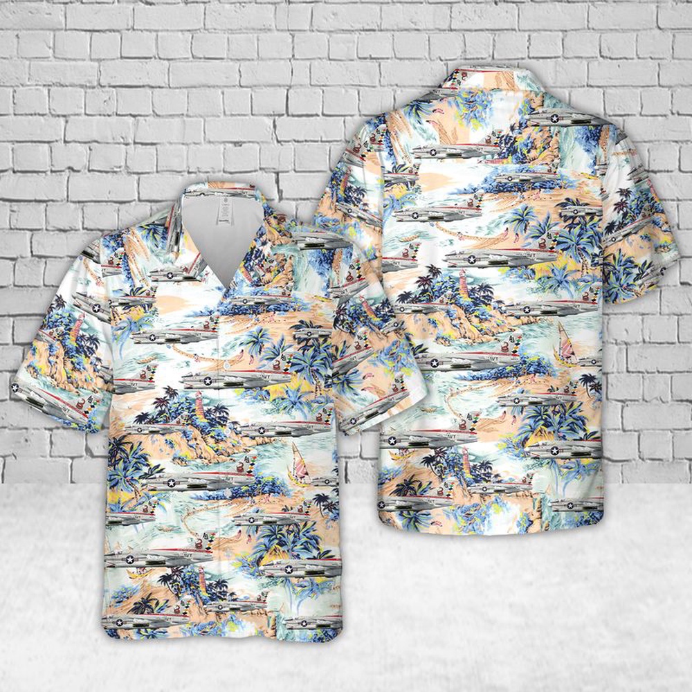 Us Navy Hawaiian Shirt, US Navy A-7E Corsair II VA-86 Sidewinders IK-88 Hawaiian Shirts, Military Aloha Shirt