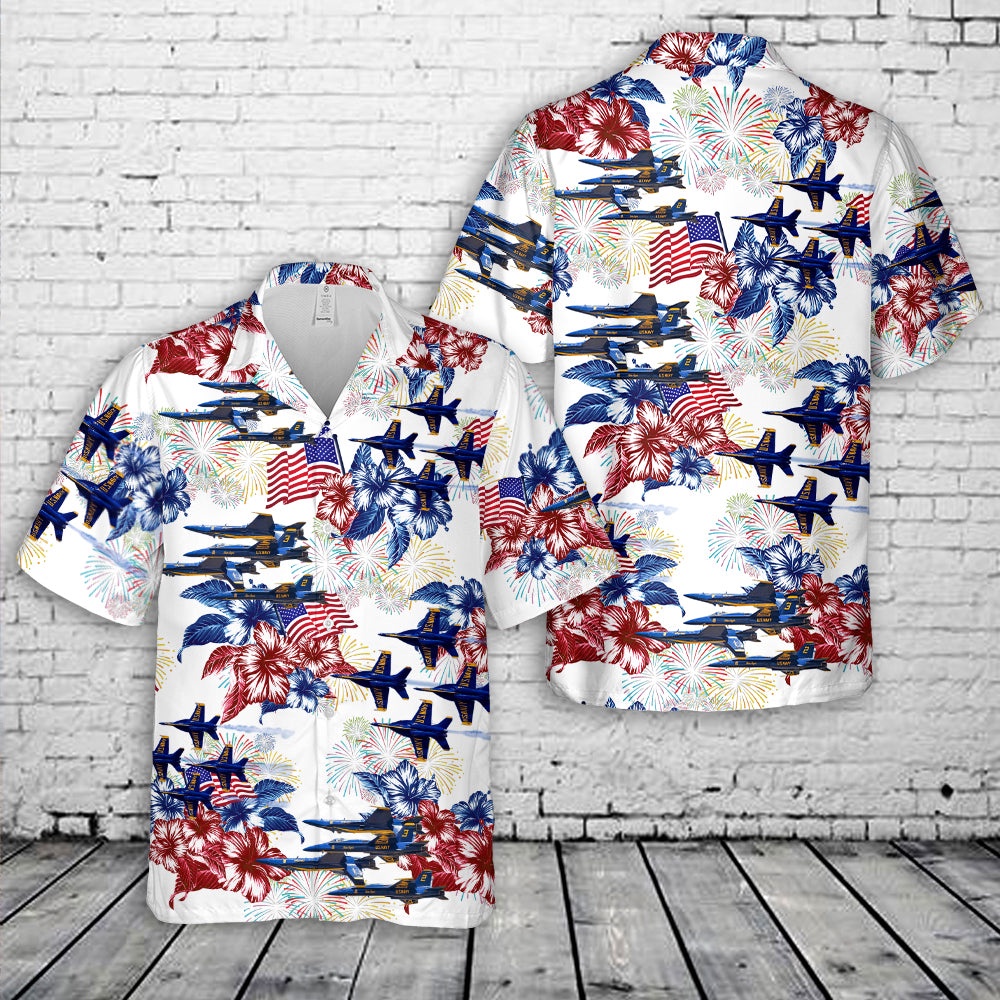 Us Navy Hawaiian Shirt, US Navy Blue Angels F18 Hornet , 4th Of July Hawaiian Shirt, Military Aloha Shirt