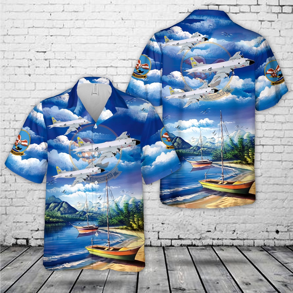 Us Navy Hawaiian Shirt, US Navy P-3A Orion, VP-67 Golden Hawks (1982) Hawaiian Shirt, Military Aloha Shirt