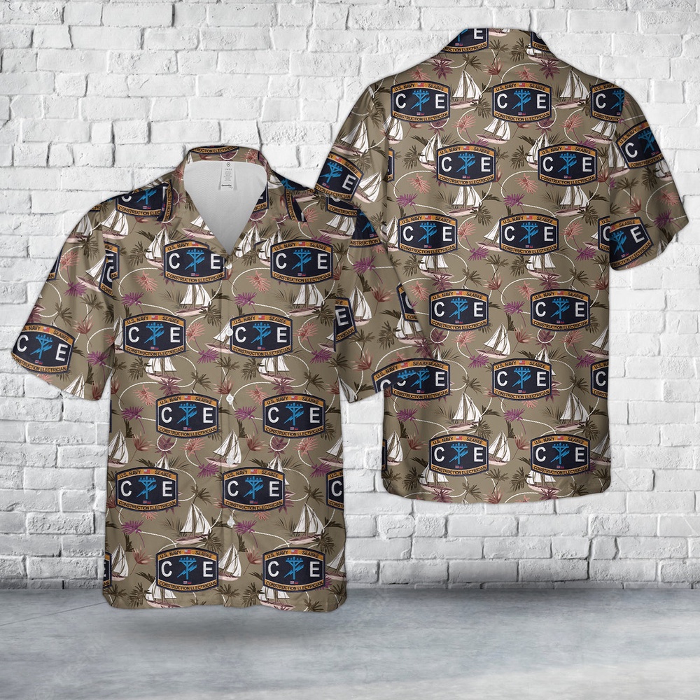 Us Navy Hawaiian Shirt, US Navy Seabee Construction Electrician CE Hawaiian Shirt, Military Aloha Shirt