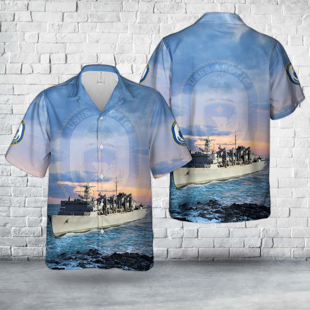 Us Navy Hawaiian Shirt, US Navy USNS Arctic (T-AOE-8) Hawaiian Shirt, Military Aloha Shirt