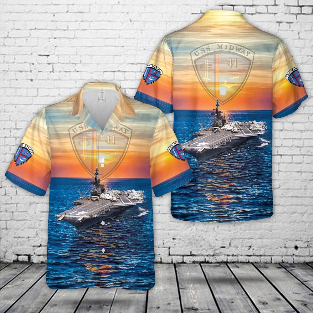 Us Navy Hawaiian Shirt, US Navy USS Midway (CV-41) Hawaiian Shirt, Military Aloha Shirt