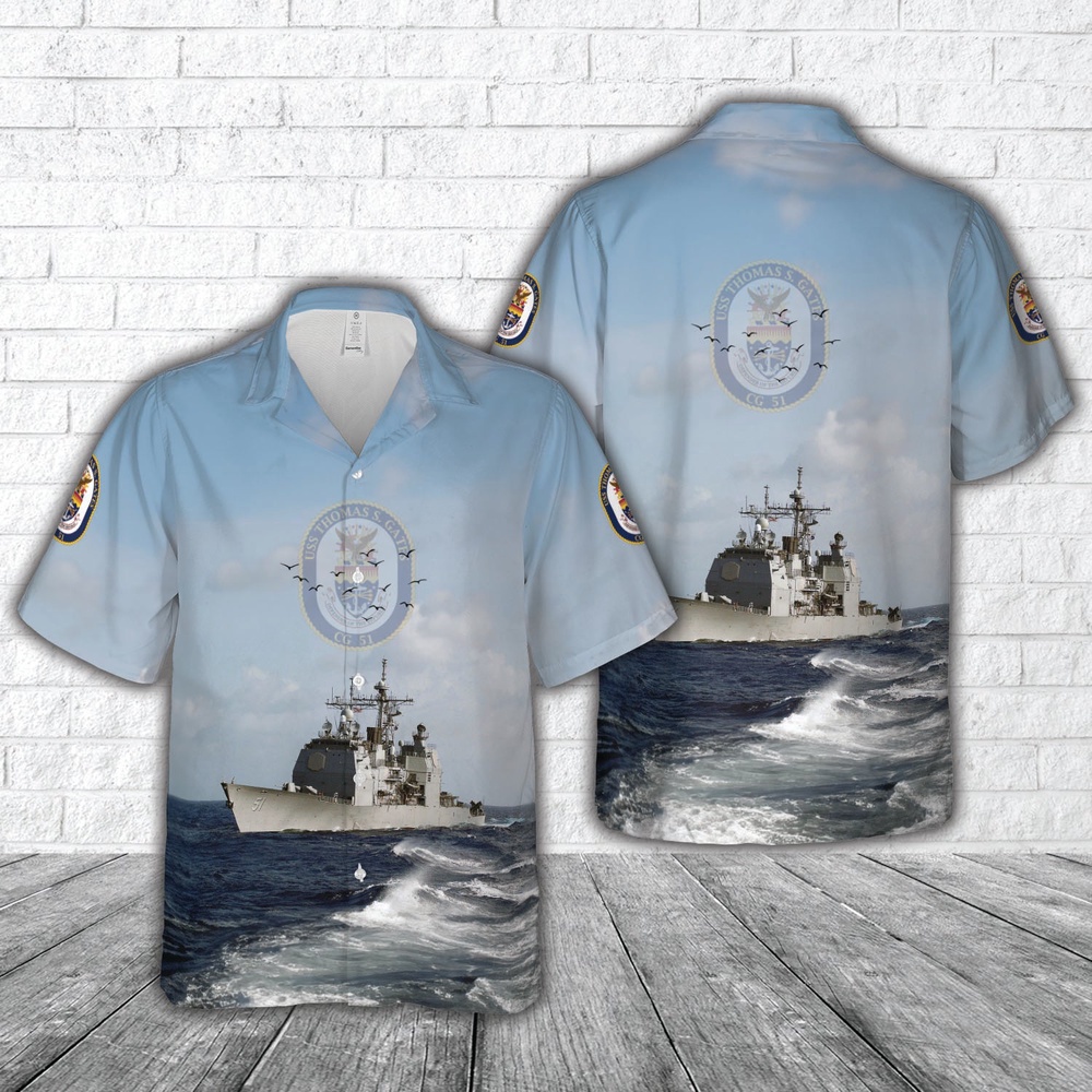 Us Navy Hawaiian Shirt, US Navy USS Thomas S Gates (CG-51) Ticonderoga-class cruiser Hawaiian Shirt, Military Aloha Shirt Us Navy Hawaiian Shirt, US Navy USS Thomas S Gates (CG-51) Ticonderoga-class cruiser Hawaiian Shirt, Military Aloha Shirt