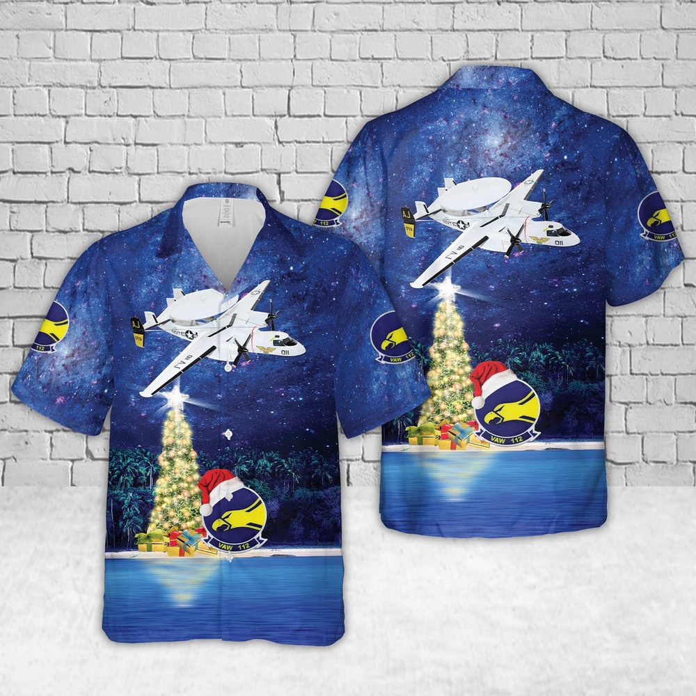 Us Navy Hawaiian Shirt, US Navy VAW-112 Golden Hawks (1978 USS Nimitz) E-2C Christmas Hawaiian Shirt