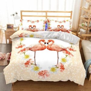 Valentine Bedding Set, Flamingo Couple Happy Valentine’s…