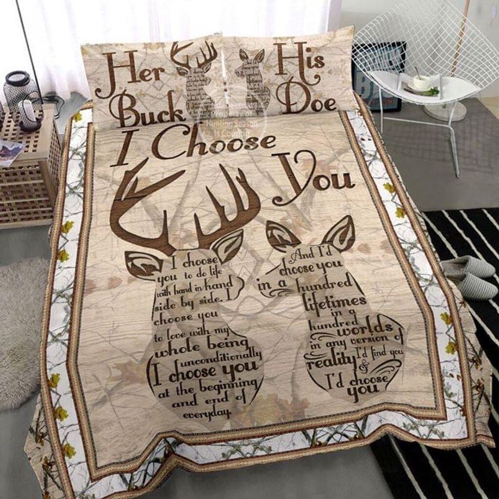 Valentine Bedding Set, Hunting Deer Couple Her Buck His Doe I Choose You Bedding Set Valentine Decor Bedroom Decoration