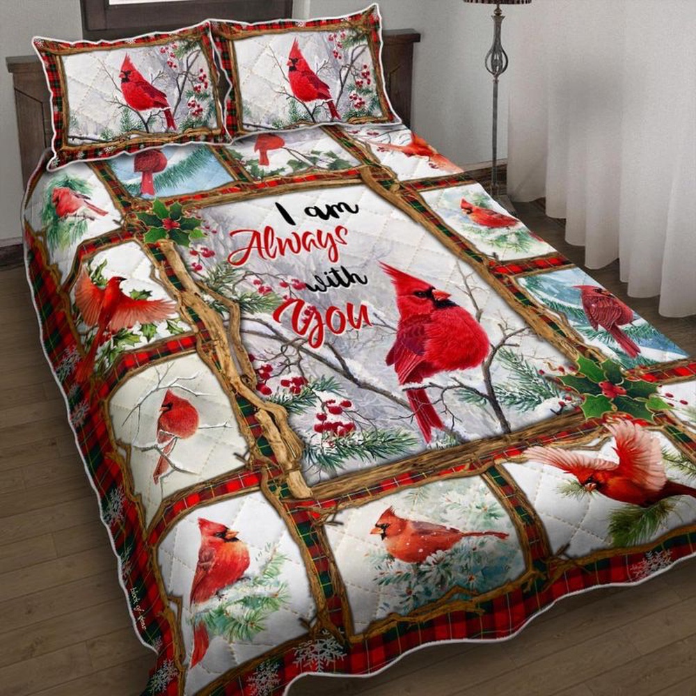 Valentine Bedding Set, I Am Always With You Quilt Bedding Set Cardinal Winter Bedding Set Cardinal Watercolor Bed Set Valentine Gift