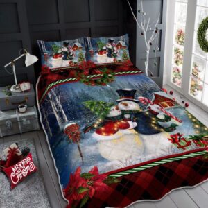 Valentine Bedding Set, Snowman Couple Christmas Red…