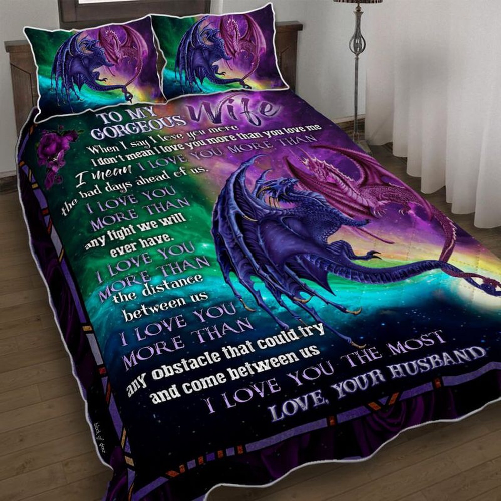 Valentine Bedding Set, To My Gorgeous Wife Bedding Set Dragon Couple Quilt Bedding Set Wife Valentine Gift From Husband