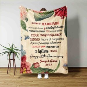 Valentine Blanket, Custom Name Happy 60th Anniversary…