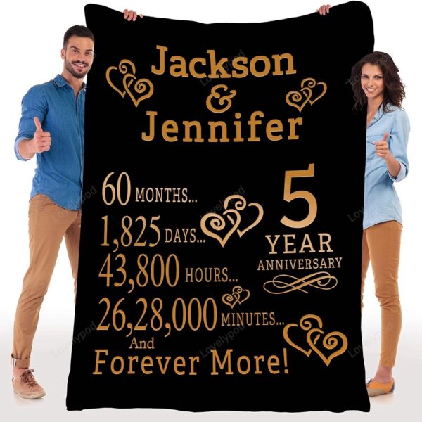 Valentine Blanket, Customized 5 Year Anniversary Fleece Blanket For Your Love Partner, Blanket For Couples, Valentine