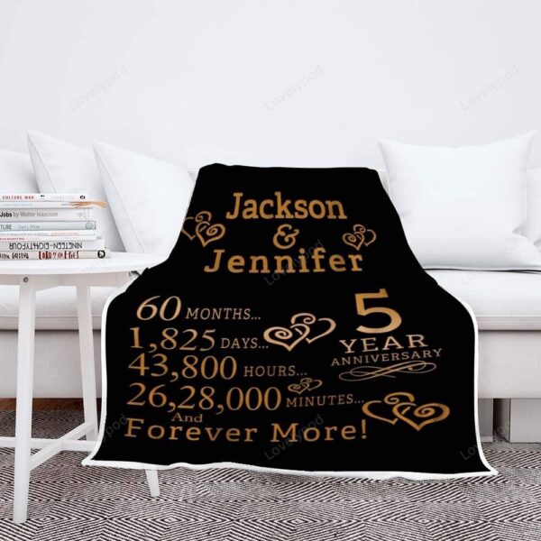 Valentine Blanket, Customized 5 Year Anniversary Fleece Blanket For Your Love Partner, Blanket For Couples, Valentine