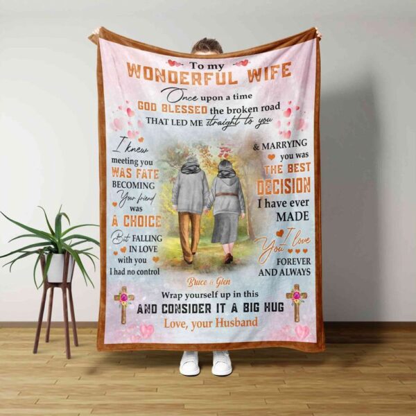 Valentine Blanket, Customized Happy Valentine’s Day Fleece Blanket To My Wonderful Wife Wedding Anniversary