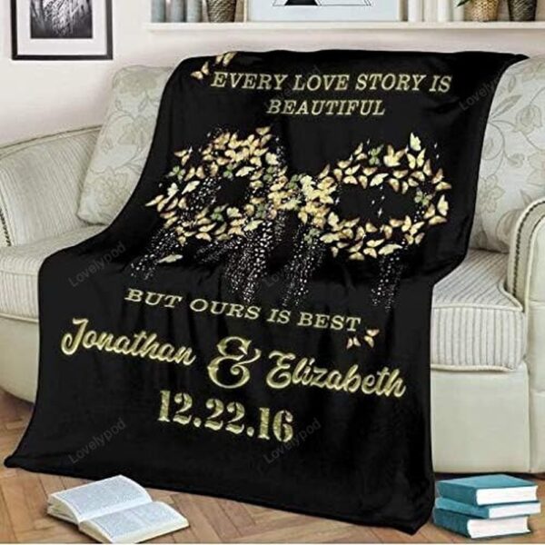 Valentine Blanket, Infinity Flying Butterfly Love Customized Couple Blanket, Gift For Birthday, Wedding