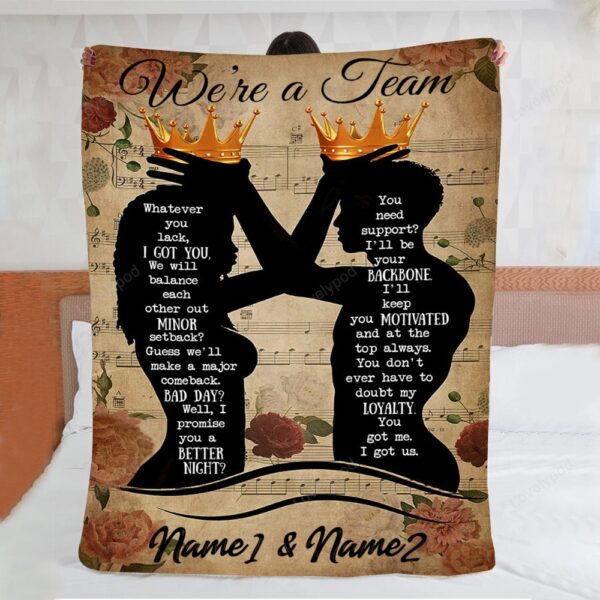 Valentine Blanket, Personalized Black Couples Love Prints, Customize Name American Were A Team African Blanket