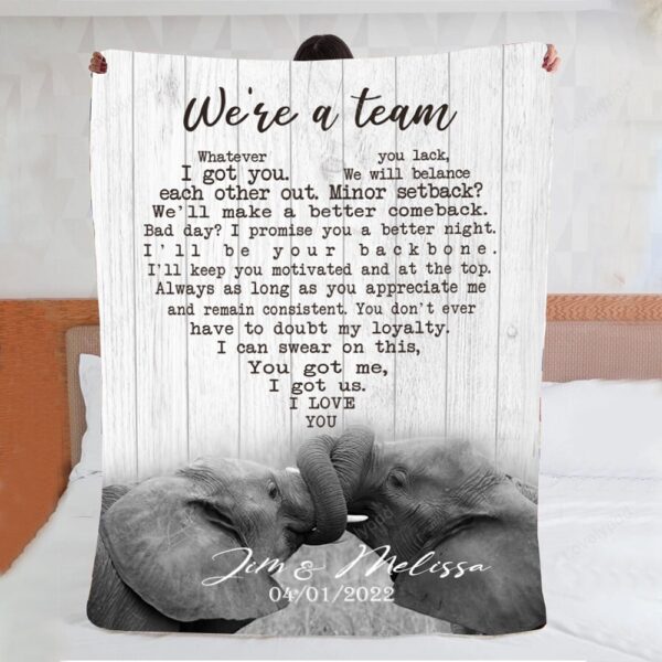 Valentine Blanket, Personalized Couple Gift Couple Elephant Were A Team Personalized Blanket, Valentine Day Gift