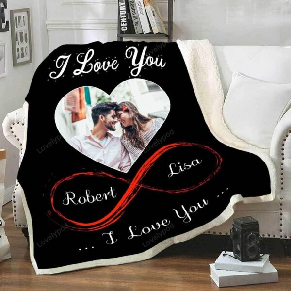 Valentine Blanket, Personalized Couple Photo Blanket, I Love You Custom Image And Name Blanket