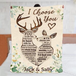 Valentine Blanket, Personalized Deer Couple Blanket, Were…