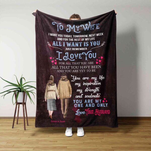 Valentine Blanket, Personalized Happy Valentine’s Day Throw Blanket To My Wife Travel Blanket Anniversary