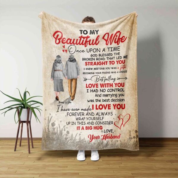 Valentine Blanket, Personalized Happy Wedding Anniversary Throw Blanket To My Beautiful Wife Valentine’s Day Gift Love Gift For Her