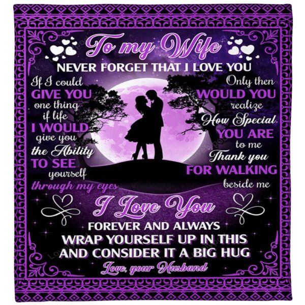 Valentine Blanket, Personalized To My Wife Blanket, Never Forget That I Love You Couple Under Purple Moon