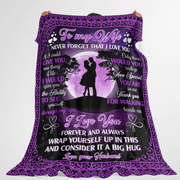 Valentine Blanket, Personalized To My Wife Blanket, Never Forget That I Love You Couple Under Purple Moon