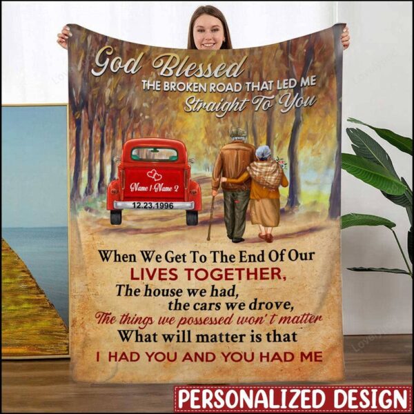 Valentine Blanket, Red Truck Old Couple Customized Gift For Husband Wife Valentine Gift Wedding Anniversary Fleece Blanket