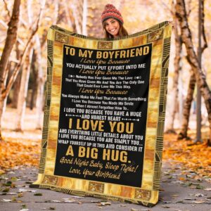 Valentine Blanket To My Boyfriend I Love You A Big Hug Gift From Girlfriend Fleece Blanket Quilt Blanket 1 cipfuw.jpg