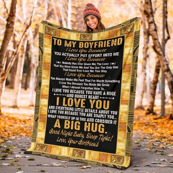 Valentine Blanket, To My Boyfriend I Love You A Big Hug Gift From Girlfriend Fleece Blanket Quilt Blanket