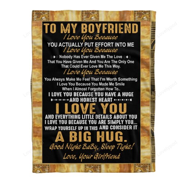 Valentine Blanket, To My Boyfriend I Love You A Big Hug Gift From Girlfriend Fleece Blanket Quilt Blanket